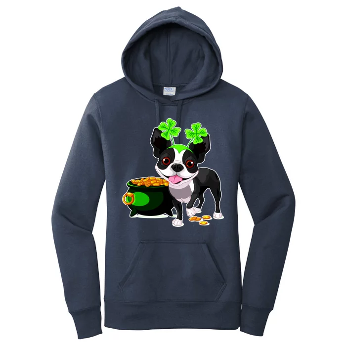 Cute Boston Terrier Shamrock St. Patrick's Day Women's Pullover Hoodie