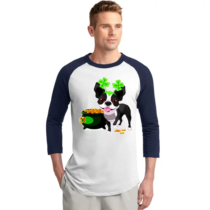 Cute Boston Terrier Shamrock St. Patrick's Day Baseball Sleeve Shirt