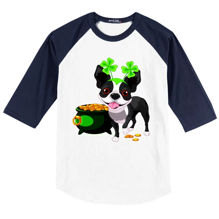 Cute Boston Terrier Shamrock St. Patrick's Day Baseball Sleeve Shirt