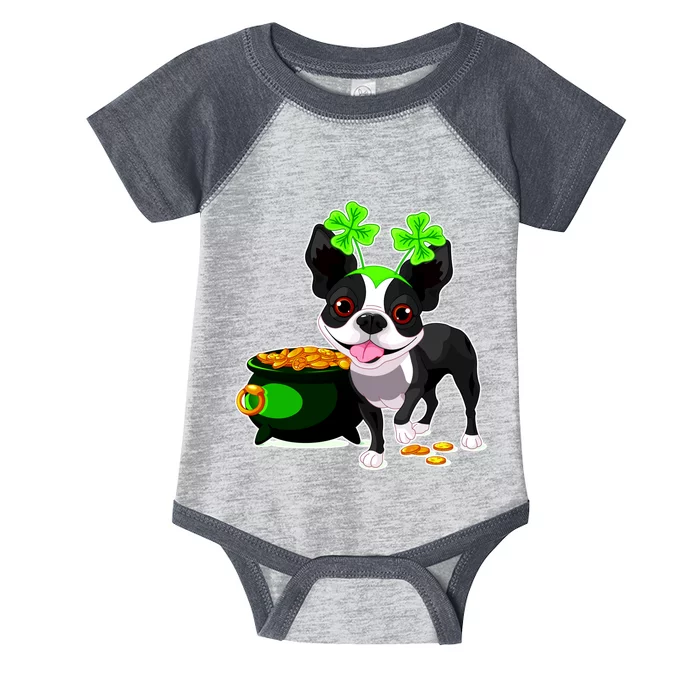 Cute Boston Terrier Shamrock St. Patrick's Day Infant Baby Jersey Bodysuit