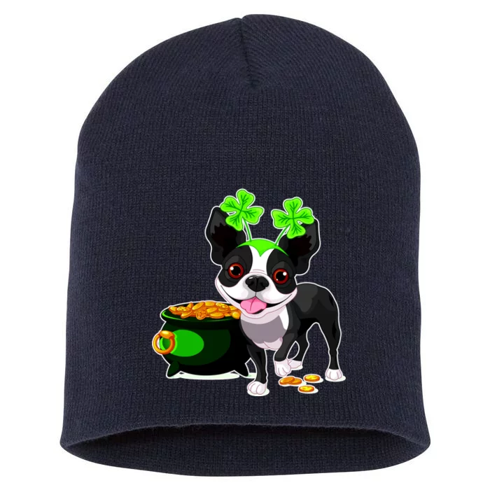 Cute Boston Terrier Shamrock St. Patrick's Day Short Acrylic Beanie