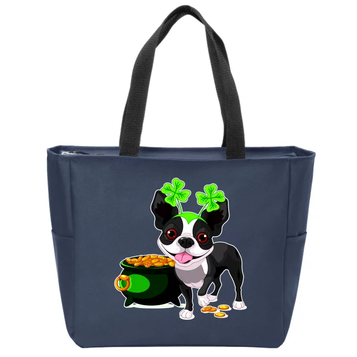 Cute Boston Terrier Shamrock St. Patrick's Day Zip Tote Bag