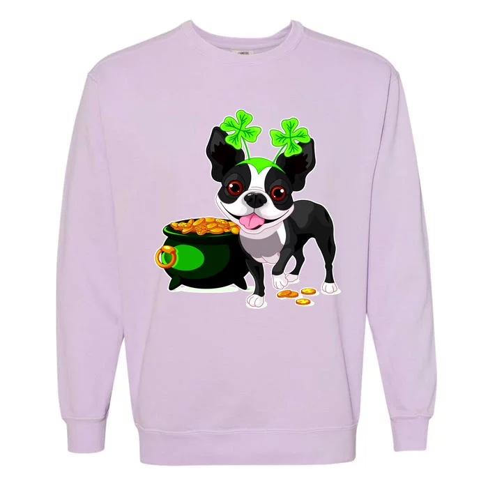 Cute Boston Terrier Shamrock St. Patrick's Day Garment-Dyed Sweatshirt