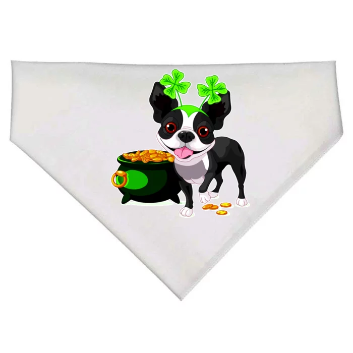 Cute Boston Terrier Shamrock St. Patrick's Day USA-Made Doggie Bandana