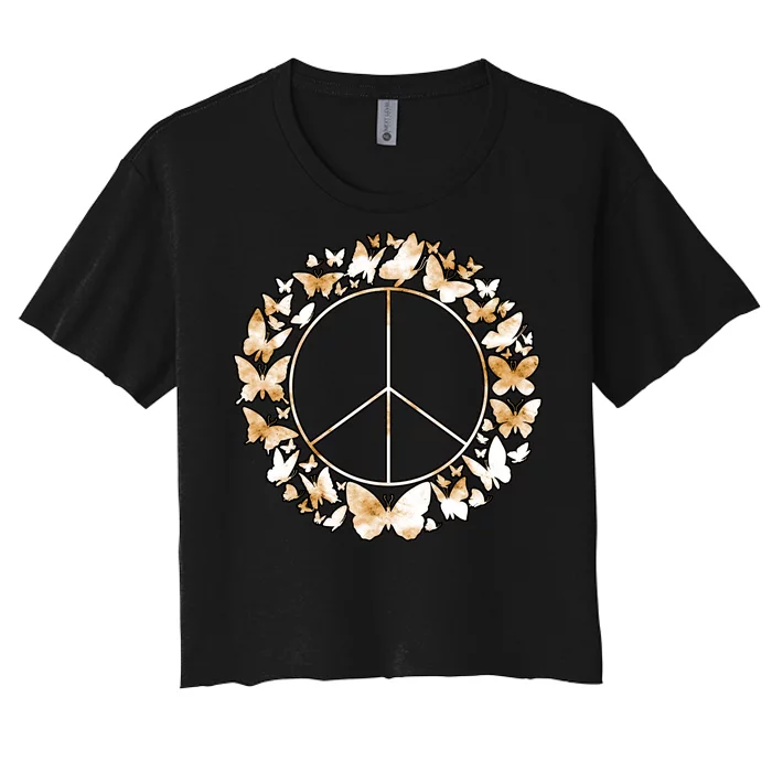 Cute Butterfly Peace Sign Women's Crop Top Tee