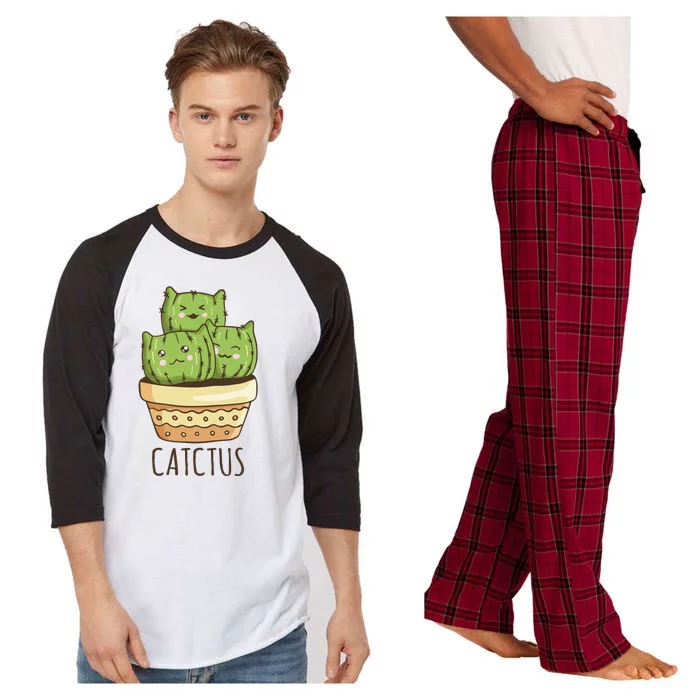 Cute Cactus Three Cats Raglan Sleeve Pajama Set