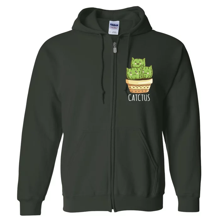 Cute Cactus Three Cats Full Zip Hoodie