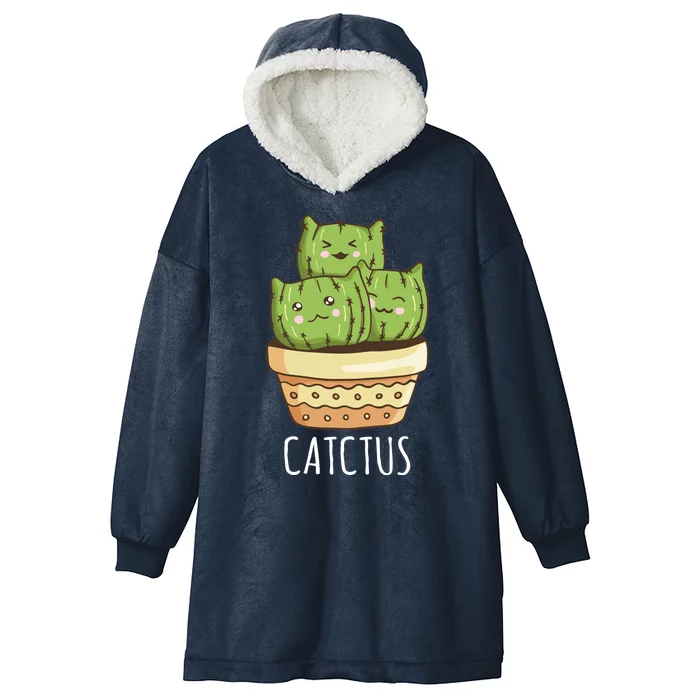 Cute Cactus Three Cats Hooded Wearable Blanket