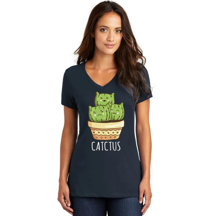 Cute Cactus Three Cats Women's V-Neck T-Shirt