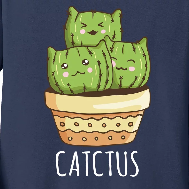 Cute Cactus Three Cats Kids Long Sleeve Shirt