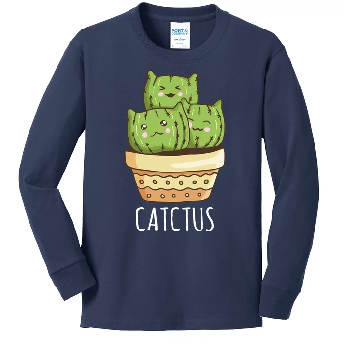 Cute Cactus Three Cats Kids Long Sleeve Shirt