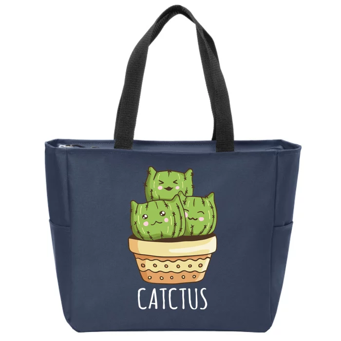 Cute Cactus Three Cats Zip Tote Bag