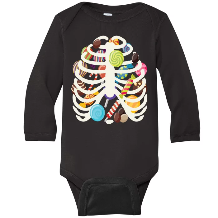 Cute Candy Skeleton Rib Cage Halloween Baby Long Sleeve Bodysuit