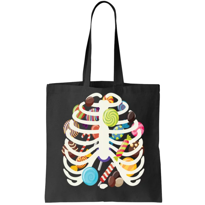 Cute Candy Skeleton Rib Cage Halloween Tote Bag