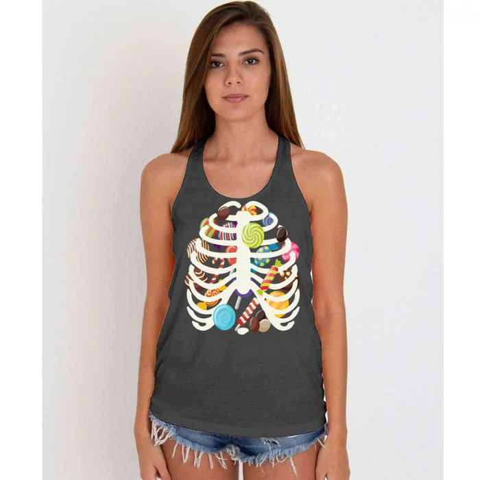 Cute Candy Skeleton Rib Cage Halloween Women's Knotted Racerback Tank