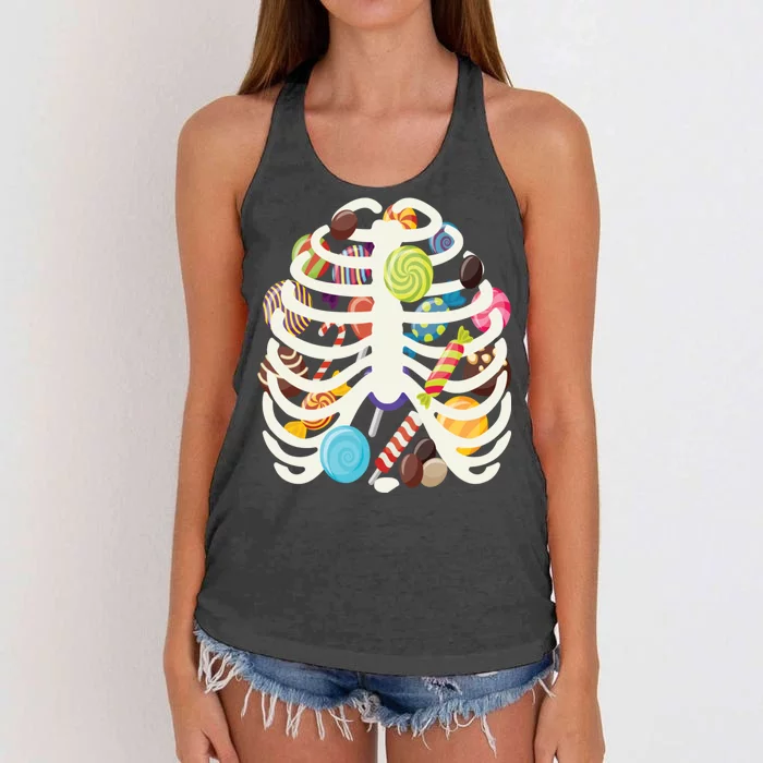 Cute Candy Skeleton Rib Cage Halloween Women's Knotted Racerback Tank