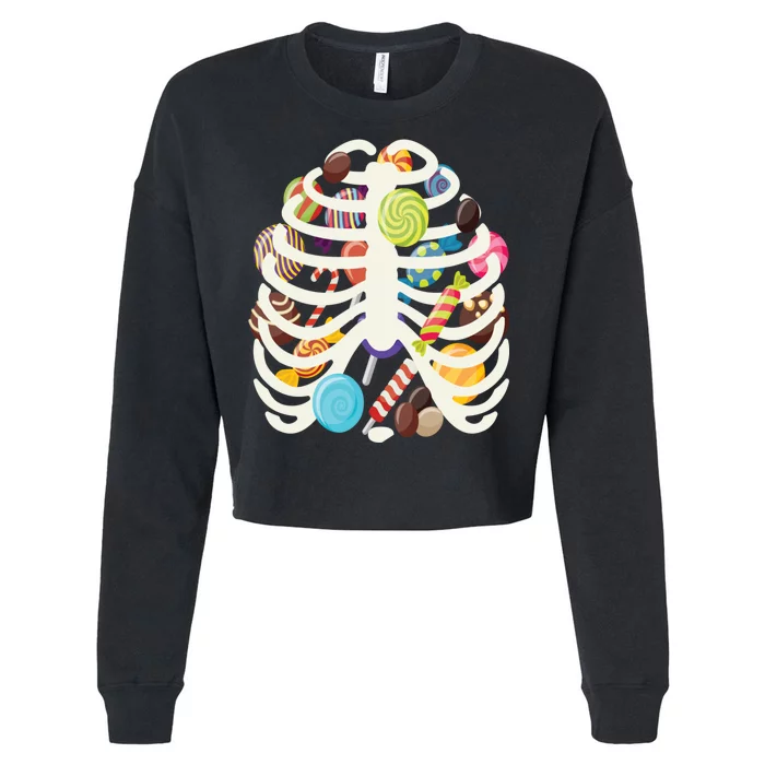 Cute Candy Skeleton Rib Cage Halloween Cropped Pullover Crew