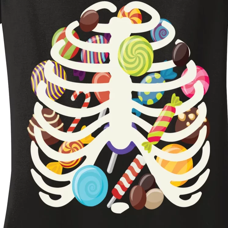 Cute Candy Skeleton Rib Cage Halloween Women's V-Neck T-Shirt