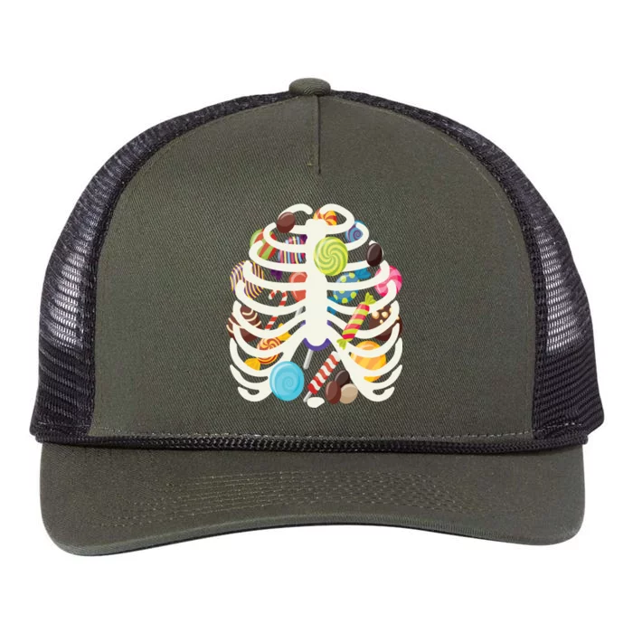 Cute Candy Skeleton Rib Cage Halloween Retro Rope Trucker Hat Cap