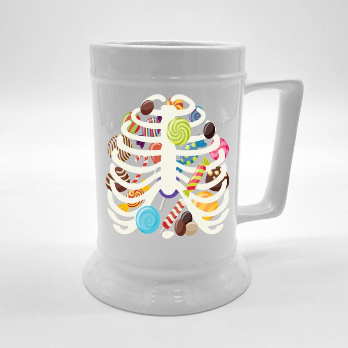 Cute Candy Skeleton Rib Cage Halloween Front & Back Beer Stein