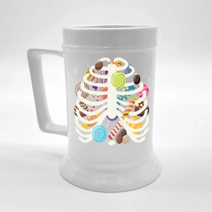 Cute Candy Skeleton Rib Cage Halloween Front & Back Beer Stein