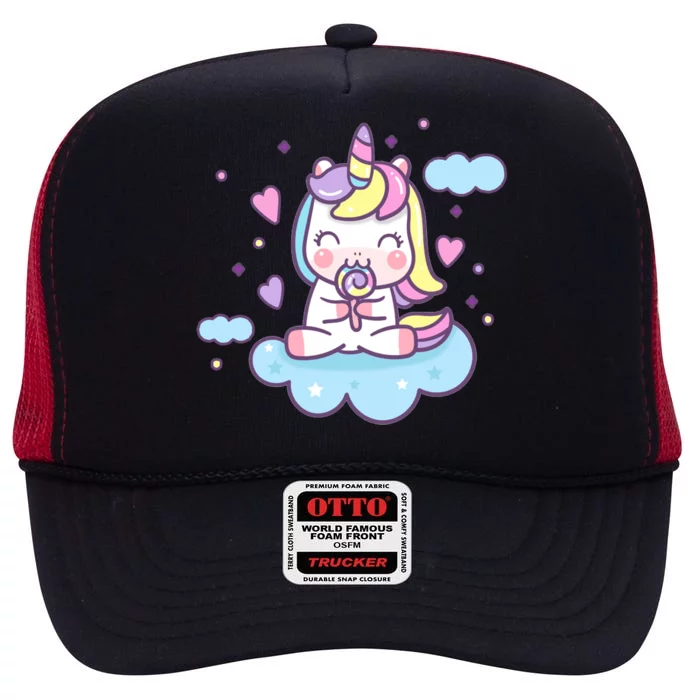 Cute Candy Unicorn High Crown Mesh Trucker Hat