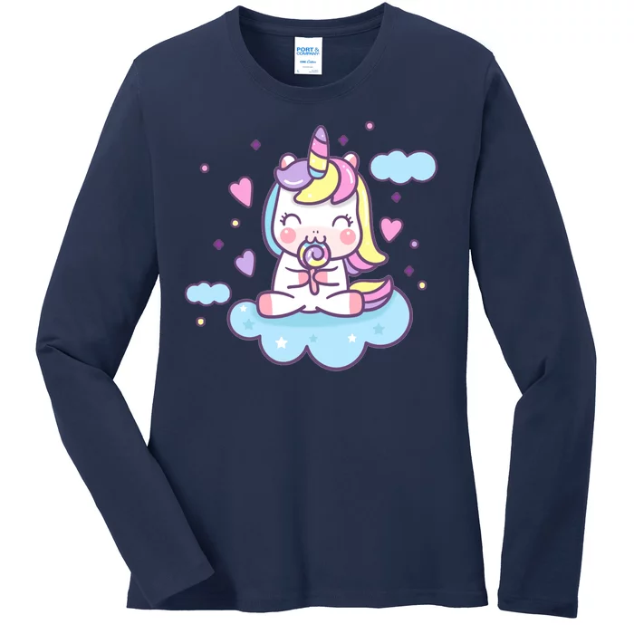 Cute Candy Unicorn Ladies Long Sleeve Shirt