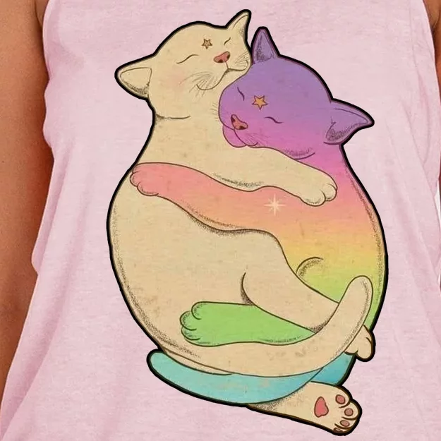 Cute Cat Love Hugging Out Women's Knotted Racerback Tank