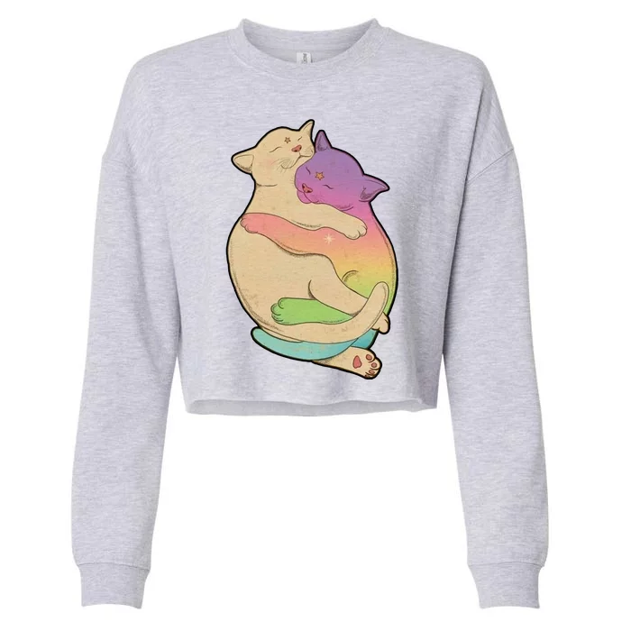 Cute Cat Love Hugging Out Cropped Pullover Crew