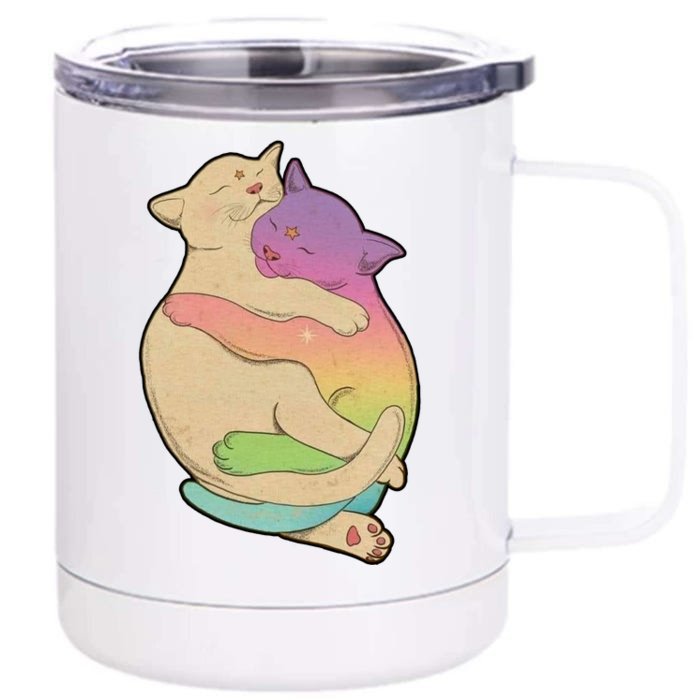 Cute Cat Love Hugging Out Front & Back 12oz Stainless Steel Tumbler Cup