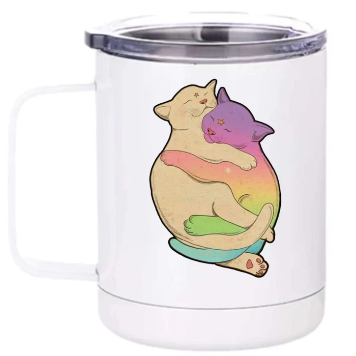 Cute Cat Love Hugging Out Front & Back 12oz Stainless Steel Tumbler Cup