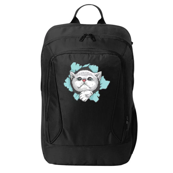 Cute Cat Through Hole City Backpack