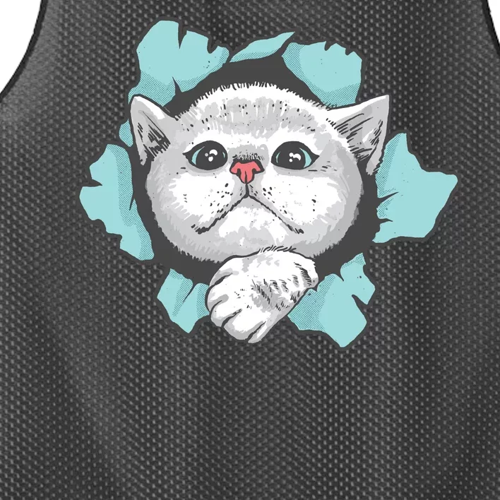 Cute Cat Through Hole Mesh Reversible Basketball Jersey Tank