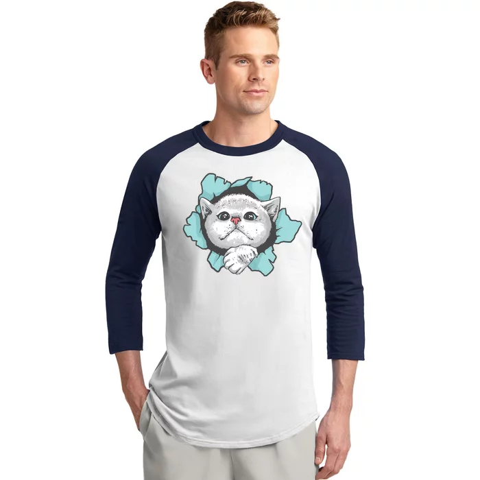 Cute Cat Through Hole Baseball Sleeve Shirt