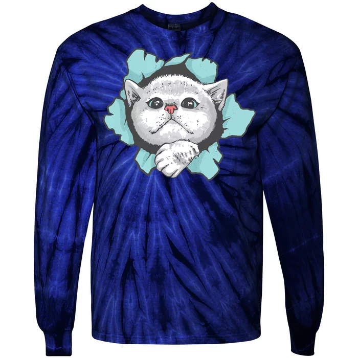 Cute Cat Through Hole Tie-Dye Long Sleeve Shirt