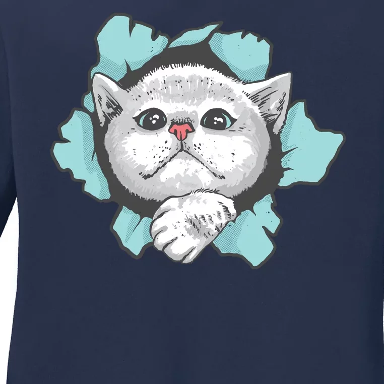 Cute Cat Through Hole Ladies Long Sleeve Shirt