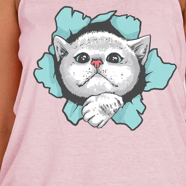 Cute Cat Through Hole Women's Knotted Racerback Tank