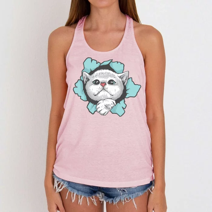 Cute Cat Through Hole Women's Knotted Racerback Tank