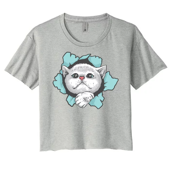 Cute Cat Through Hole Women's Crop Top Tee