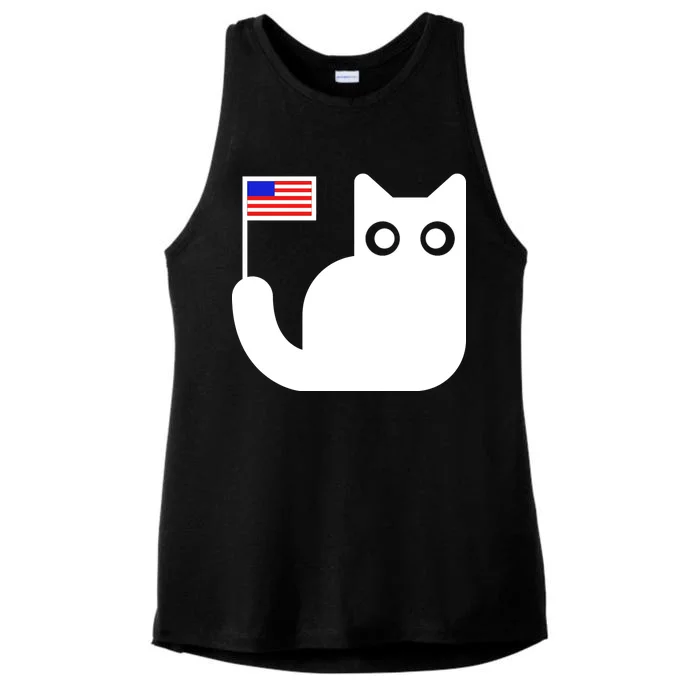 Cute Cat USA Tail Flag Ladies Tri-Blend Wicking Tank