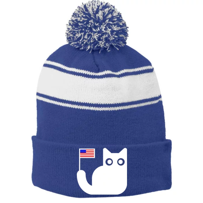 Cute Cat USA Tail Flag Stripe Pom Pom Beanie