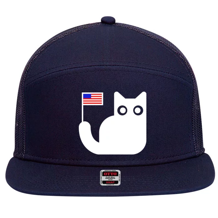 Cute Cat USA Tail Flag 7 Panel Mesh Trucker Snapback Hat