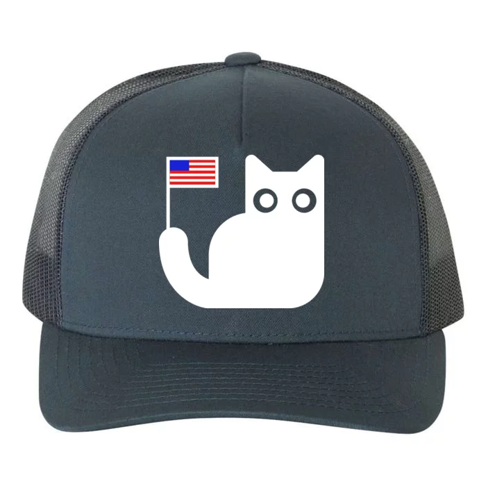 Cute Cat USA Tail Flag Yupoong Adult 5-Panel Trucker Hat