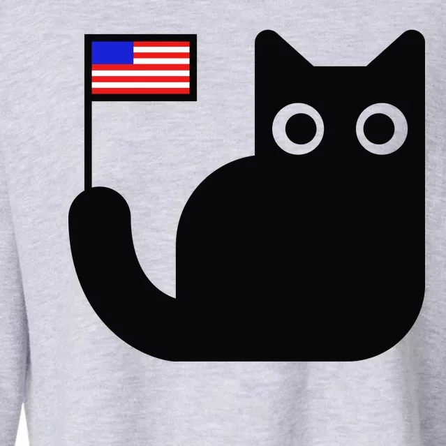 Cute Cat USA Tail Flag Cropped Pullover Crew