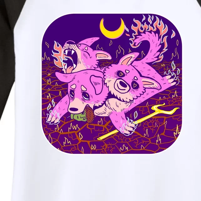 Cute Cerberus 3 Headed Puppy Dog of Hell Women's Tri-Blend 3/4-Sleeve Raglan Shirt