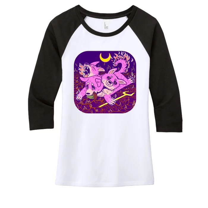 Cute Cerberus 3 Headed Puppy Dog of Hell Women's Tri-Blend 3/4-Sleeve Raglan Shirt