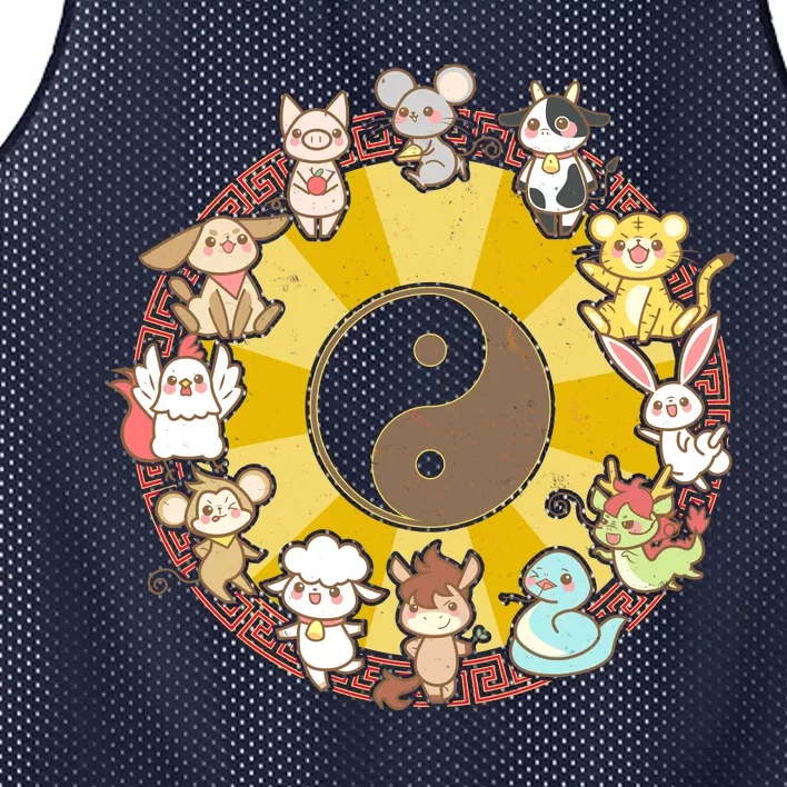 Cute Chinese Zodiac Animals Mesh Reversible Basketball Jersey Tank