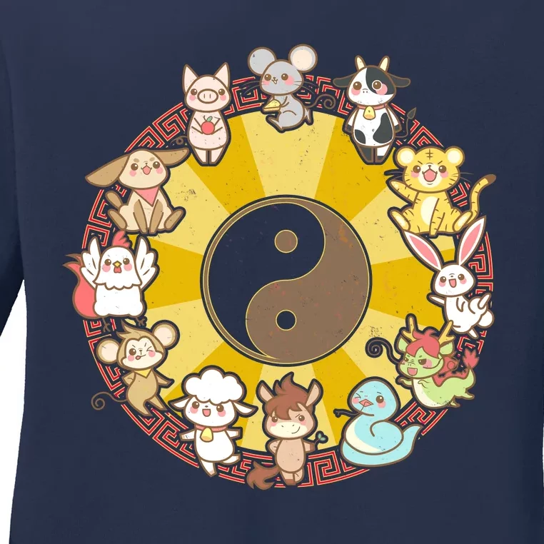 Cute Chinese Zodiac Animals Ladies Long Sleeve Shirt