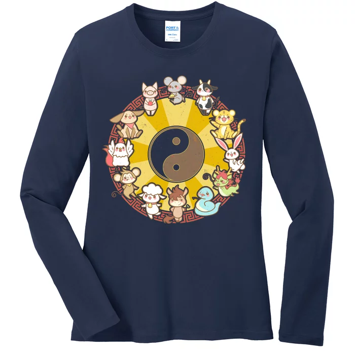 Cute Chinese Zodiac Animals Ladies Long Sleeve Shirt