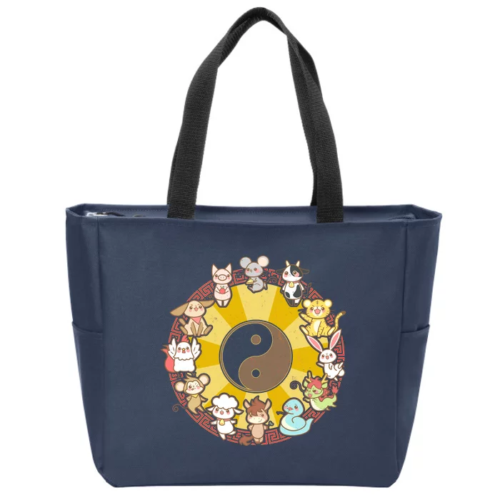 Cute Chinese Zodiac Animals Zip Tote Bag